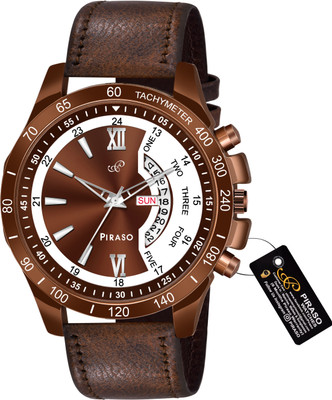 PIRASO RSSL D&D-16 WHITE & BROWN STRAP New Look Brown & White Dial Day & Date Working Display Watch for Men Analog Watch  - For Men