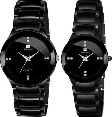 IIK Collection Black Studded Dial with Black Bracelet Strap Analog Watch  - For Men & Women