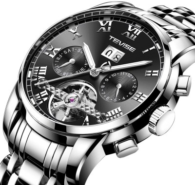 Tevise TEVISE Black Automatic Skeleton Mechanical Dial Luxury Silver Chain Mens Watch Analog Watch  - For Men