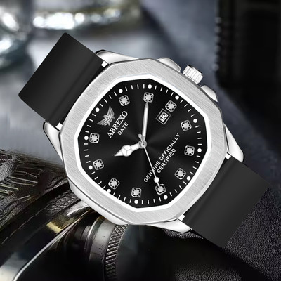 ABREXO Abx5005 BK SL Silicon Strap Captain Series Date Working Square Black Dial Silicon Strap Quartz Mechanism Analog Watch  - For Men