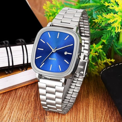 MAAN INTERNATIONAL Unisex Quartz Stylish Rectangle Date Display Dial Stainless Steel Strap Analog Watch  - For Men & Women