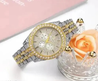 NKBB TRADERS Silver and gold with diamond for Men and women LUXURY FASHION DIAMOND CRYSTAL DIAL STAINLESS STEEL SILVER & GOLD TRANDY WATCH Analog Watch  - For Men & Women