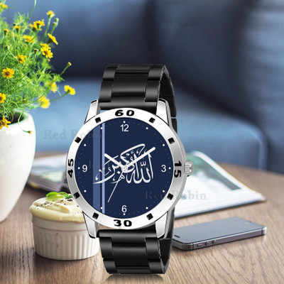 Red Robin IW005-NUM-AVO-SIL-CDBLK ISLAMIC Allahu Akbar Design Round Dial Black Silicone Strap Muslim Analog Watch  - For Men