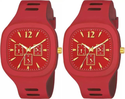 TRENDYADDY Unisex Sillicone Strap Square Dial Shape Red Stylish Analog Watches Analog Watch  - For Men & Women