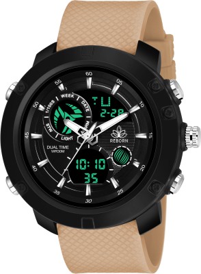 Reborn 9063 DUAL TIME CREAM Chronograph Multifunctional Sport Green Light LED fashionable wrist watch Analog Watch  - For Men