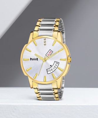 hrnt TT9069 Two Tone Original Gold Plated Day & Date White Dial Metal Branded Company Analog Watch  - For Men