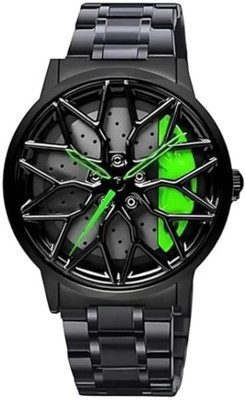 ABREXO Abx9968-All Black Watch Green Dial Car Wheel Watch ABREXO Rotating Dial Analog Watch for Men | Stylish Car Wheel |Quartz Movement Analog Watch  - For Men