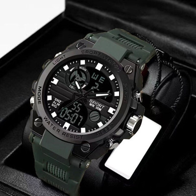 Mingrui Digital-Analog Sports Alarm Watch Military Green Time, Backlight Water Resistant, Display, Day/Date Whit Alam Analog-Digital Watch  - For Boys