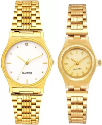 blutech Golden Couple Watches Combo Golden Combo Pack of 2 Analog Watch  - For Couple