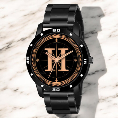 Natrix ALPHA-H-AVO-BLK-CDBLK Fancy Design Stylish ALPHABET H Dial Black Leather Strap Men Wrist Watch Analog Watch  - For Boys