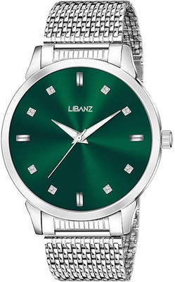 Libanz | Trending and Fashionable Men’s Watch | Silver Mesh Stainless Steel Strap LIBANZ L-3000 “Just Time” Classical Royal Green Dial Casual Men’s Analog Watch Analog Watch  - For Men