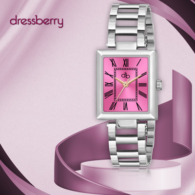 Dressberry 0031 Roman Designer Pink Square Dial With SS Chain Watch 0031 Roman Designer Pink Square Dial With SS Chain Watch Analog Watch  - For Girls