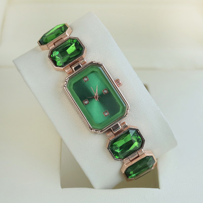 Alkhwatches Chic gemstone-inspired wristwatch with sophisticated Green and gold design Analog Watch  - For Women