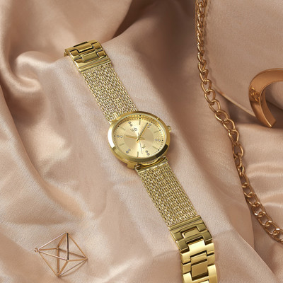 Fastrack Vyb Flare Gold Dial Gold Strap Analog Watch  - For Women