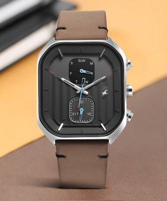 Fastrack Fleek Quartz Multifunction Grey Dial Leather Strap Analog Watch  - For Men