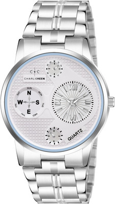 CHARLIEKEEN Stylish Silver Chain Strap with Sleek Silver Dial Analog Watch  - For Men