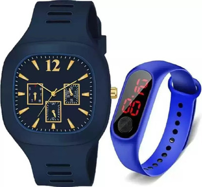 PUSFIA blue silicon straps straps cool cool look trendying collection 2023 Analog-Digital Watch - For Boys Pack Of 2 New Attractiv Digital Analog Analog Watch  - For Girls