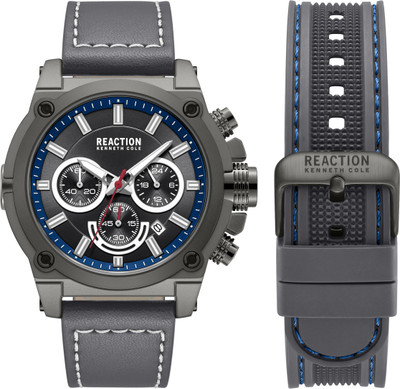 Kenneth Cole Reaction New Collection Chrono 3-Eyes Gun Round Dial with Synthetic Leather & Silicon Band Analog Watch  - For Men
