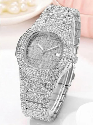 paltinum Men's Fashion Luxury Full Bling Iced-Out Diamond Crystal Quartz Wrist Watch Analog Watch  - For Men