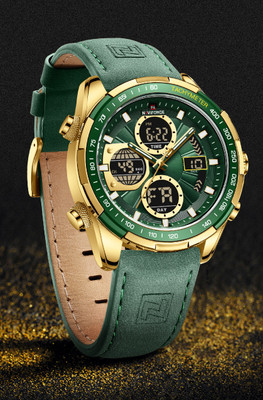 NAVIFORCE 9197 Stylish eye catchy gold case with trendy dial design fashion Analog-Digital Watch  - For Men