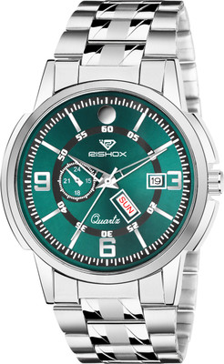 Rishox Rishox Green Dial, Day & Date Functioning, Stainless Steel Strap Analog Watch Rishox Green Dial, Day & Date Functioning, Stainless Steel Strap Analog Watch Analog Watch  - For Men