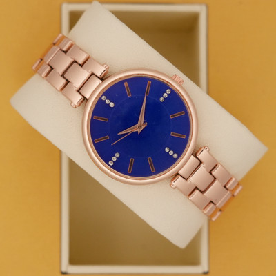 SICKVED Blue Classic Wear Watch of Women Blue Round Classic Dial Rose Gold Stainless Steel Bracelet Strap Analog Watch  - For Women