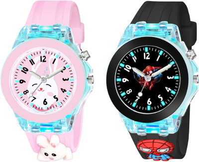 CERO Kids-Rebit-Spider Man Multicolor Lights 3D Cute Cartoon Multi Function Rubber Strap Kidd's Boys Analog Watch  - For Boys & Girls