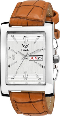 FOGG 1166-BR Square Brown Day and Date Analog Watch  - For Men