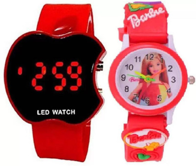 Habstone Black Apple Digital Dial And Barbie Analog Combo Analog-Digital Watch  - For Boys & Girls