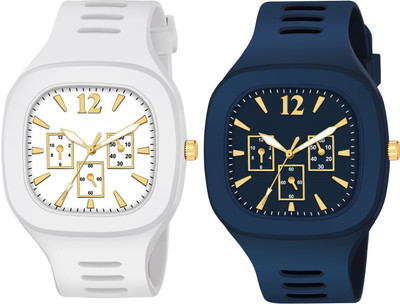 LAXMO New Generation Branded Combo Of White And Blue Silicone Strap Fab Watches Analog Watch  - For Men