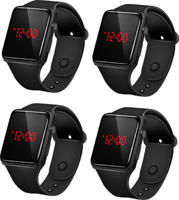 COSMIC PACK OF 4 ALL BLACK DATE DISPLAY SQUARE DIGITAL LED Digital Watch  - For Boys