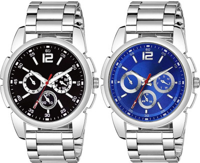 Axyela Silver Strap Classic Analog Watch Pack Of 2 Silver Strap Watch for Men Analog Watch  - For Men