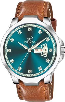 PIRASO D&D P95424 TURQUOISE&SILVER (BROWN STRAP) ANALOG DAY &DATE WORKING DISPLAY TURQUOISE DIAL&BROWN STRAP WATCH FOR MEN&BOYS Analog Watch  - For Men