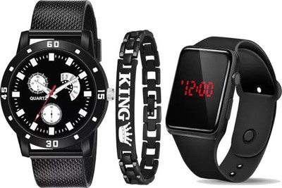 dmash Stylish Dial and with Black Led and Bracelet Watch for Boy Sporst Cshok Analog-Digital Watch  - For Boys
