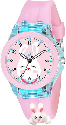 Elhify Kids-Rabbit Pink 3D Rabbit Cartoon Kids Analog Watch | 7 Multicolor LED Lights Analog Watch  - For Boys & Girls