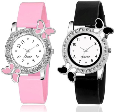 Filsfa Best Design Butterfly Combo of 2pc Premium White Dial Diamond Analog Watch Analog Watch  - For Girls