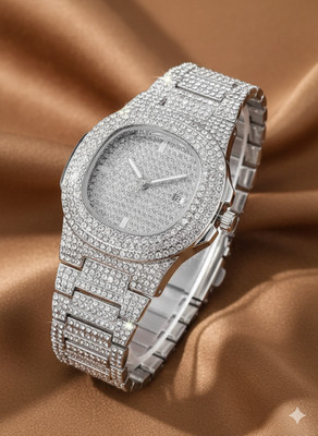 Fanish fashion Luxury Diamond Studded Silver Wrist Watch for Men|Premium Iced Out Analog Watch Luxury watches series 2 Analog Watch  - For Men