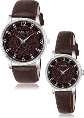 Loretta Brown Dial Leather Belt Men & Women Analog Watch  - For Couple