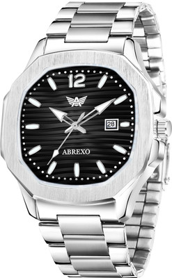 ABREXO Abx4569-Black Silver Nautilus Series Date Working Square Black Dial Silver Quartz Watch For Boys Analog Watch  - For Men