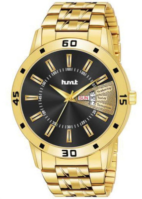 HMT DLX -372 black -gold Exclusive Premium Gold Plated Dial black Golden Chain Day & Date Functioning Analog Watch  - For Men