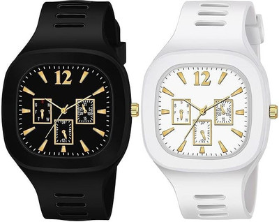 dmash Square Dial Black Blue Grey White Analog Watches with Silicon Strap Analog Watch  - For Men
