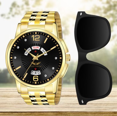 LOIS CARON LCS-9157 Combo Set of Original Gold Plated Day & Date Watch With Sunglass Analog Watch  - For Men