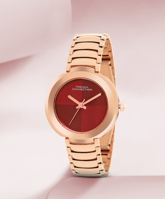 French Connection Round Dial Maroon Round Dial Analog Watch  - For Women
