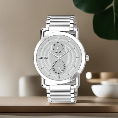 LOREM LR124 Men Watch With Silver 3D Embossed Dial Round Silver Stainless Steel Premium Analog Watch  - For Men