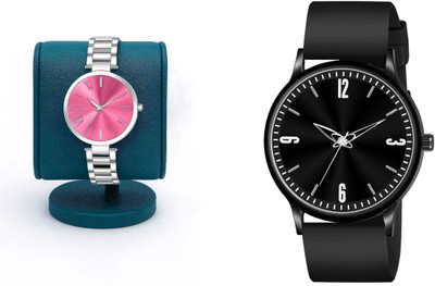 HPWATCH 11HPWTCH01_HW3-Silver-Pink Modern Minimalist Black Dial Silicone Strap Analog Watch Analog Watch  - For Men & Women