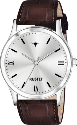 RUSTET AS000010B Waterproof Waterproof Silver Dial Genuine Leather Strap Analog Watch  - For Men