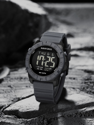 NAVIFORCE NF7110 Grey LCD Display Trendy Silicone Waterproof Digital Watch  - For Men