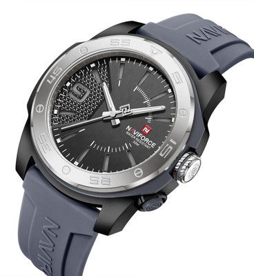 NAVIFORCE NF7112 Stylish textured dial Silver case With Grey rubber strap Analog Watch  - For Men