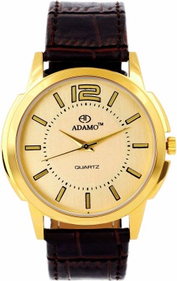 ADAMO Designer wristwatch / watchs Scratch Resistant Gold Dial Round Shaped with Synthetic Leather Strap Premium watch for Men and Boys Analog Watch  - For Men