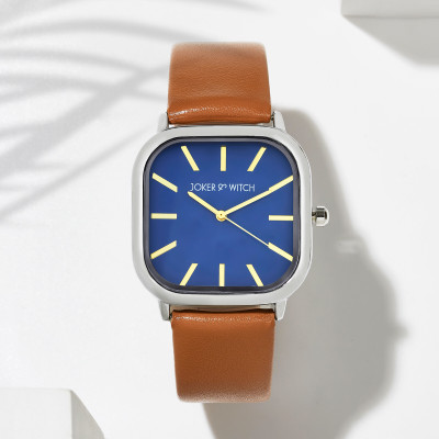 Joker & Witch Vera Elegance Dark Blue Square Dial Watch with a Rich Brown PU Strap Analog Watch  - For Women